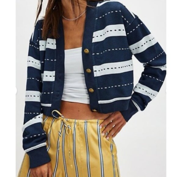 NWT Free People Grace Printed Cardi, Blue | Size Medium - Picture 1 of 5